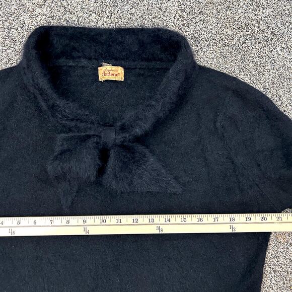 Vintage 50s French Angora Hepburn Bow Collar Black Sweater M L Feminine USA - Picture 8 of 10